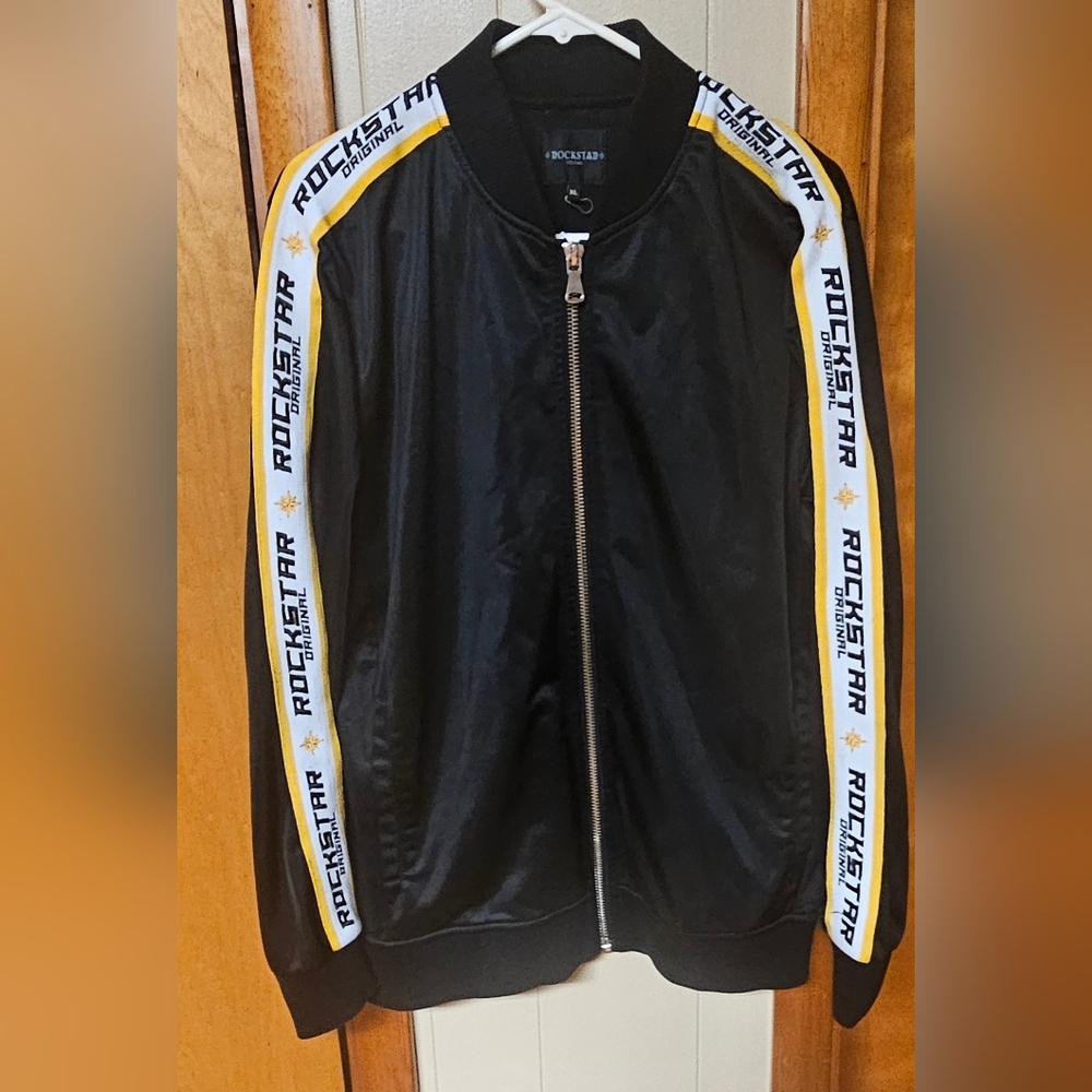 Rockstar Black Bomber Jacket with Yellow Stripes